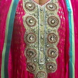 Pink georgette with silver work